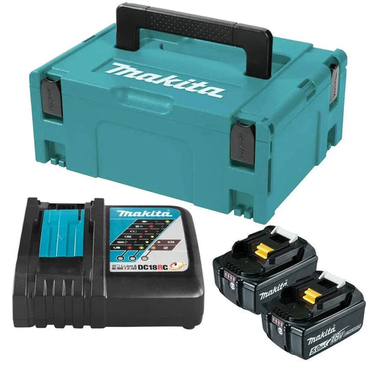 Makita BL1850B 18V LXT 5.0Ah Twin Battery + DC18RC Rapid Charger Kit with Makpac Case – Genuine UK Set