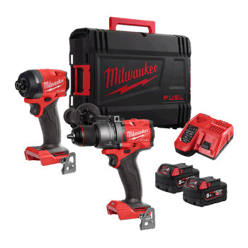 Milwaukee M18 FUEL Twin Pack – Combi Hammer Drill & Impact Driver | 18V | 2× 5.0Ah Batteries + Charger + Carry Case